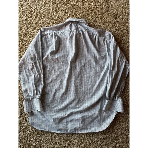 Luigi Borrelli Italian Made 16.5 100% Cotton Blue and Tan Plaid Dress Shirt - Picture 5 of 9